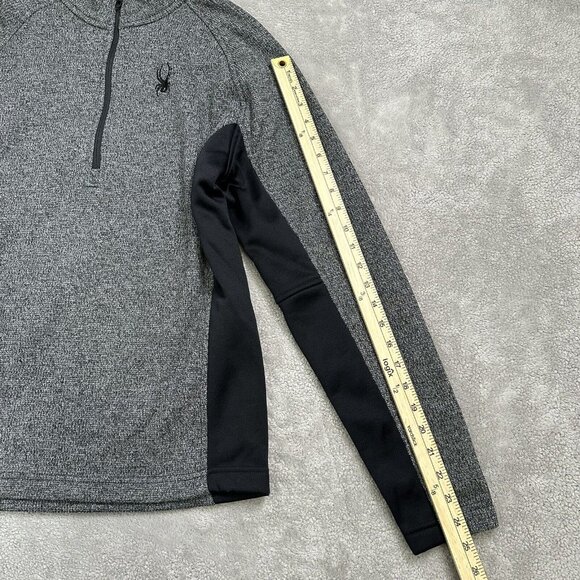Spyder Men's Pull Over 1/4 Zip Long Sleeve Sweater Size M Gray Black Mock Neck - Picture 7 of 11